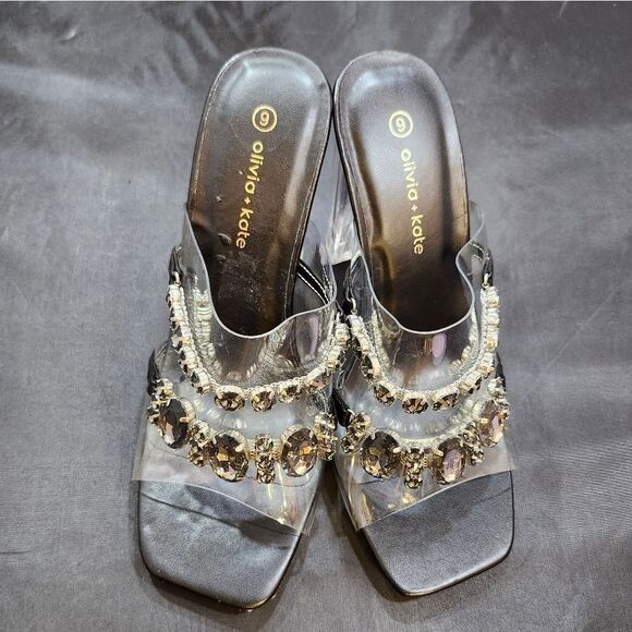 BRAND NEW OLIVER & KATE CLEAR STRAP JEWEL EMBELLISHMENTS OPEN-TOE SANDAL - Picture 1 of 14